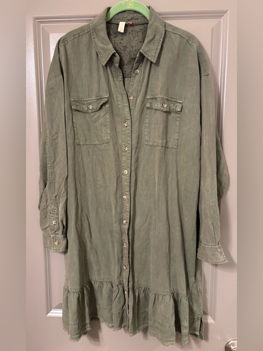 Pilcro Olive Green Long Button-Down Shirt Dress